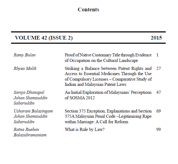 (2015) 42 (2) JMCL table of contents