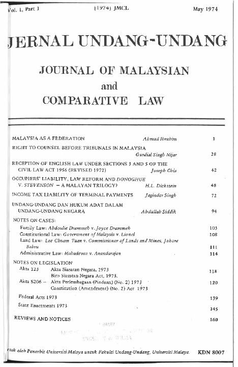 					View Vol. 1 No. 1. Jun (1974): Journal of Malaysian and Comparative Law
				
