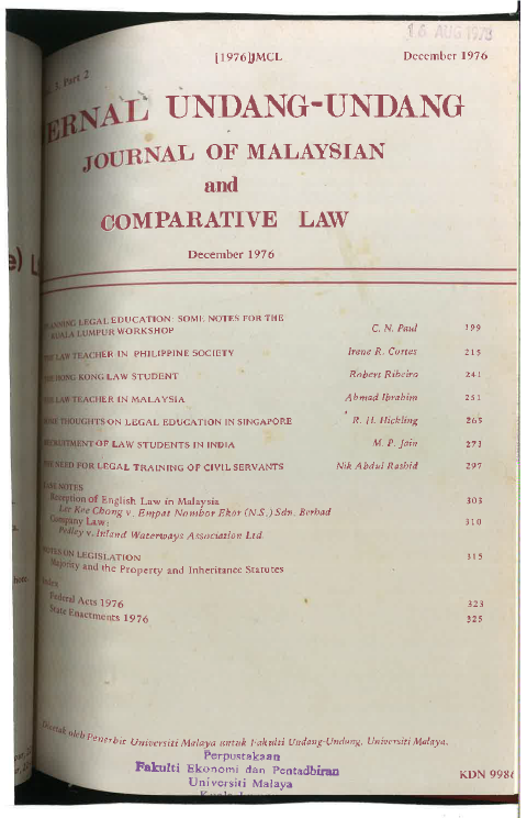 Journal of Malaysian and Comparative Law Vol 3 Part 2 1976