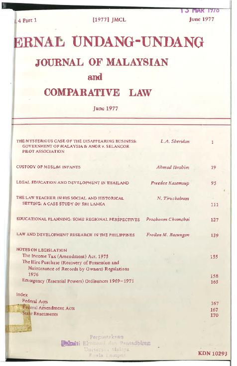 Journal of Malaysian and Comparative Law Vol 4 Part 1 1977