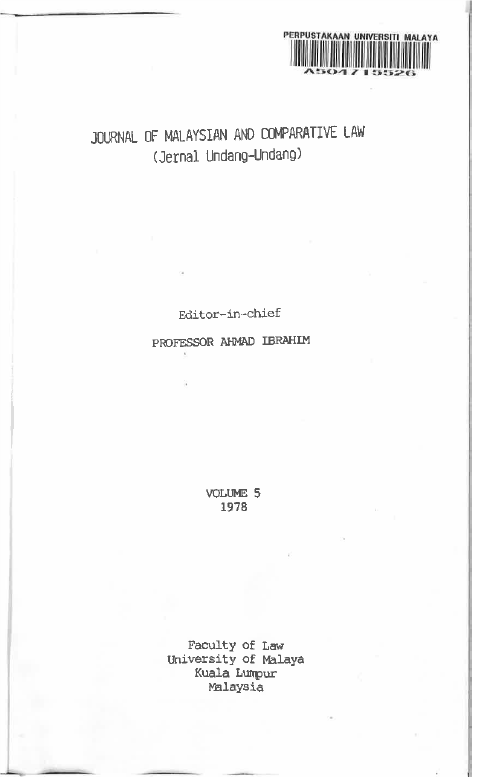 Journal of Malaysian and Comparative Law Volume 5 1978