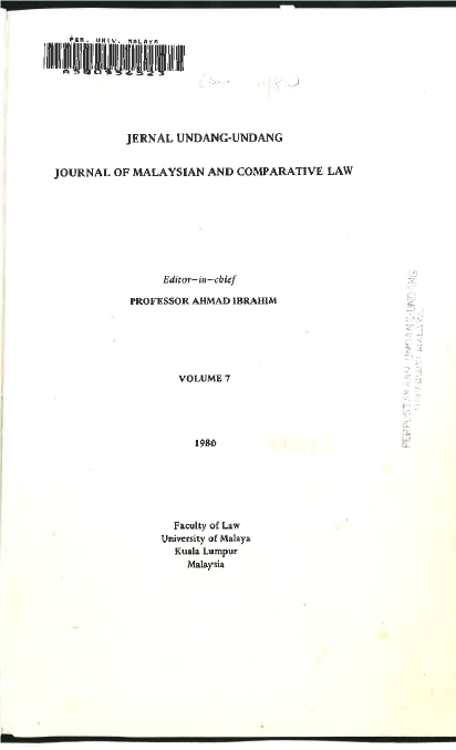Journal of Malaysian and Comparative Law Vol 7 Part 1