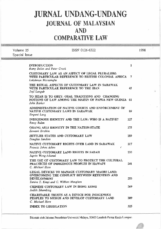 					View Vol. 25 (1998): Journal of Malaysian and Comparative Law
				