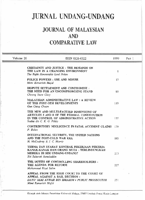 					View Vol. 26 No. 1. Jun (1999): Journal of Malaysian and Comparative Law
				