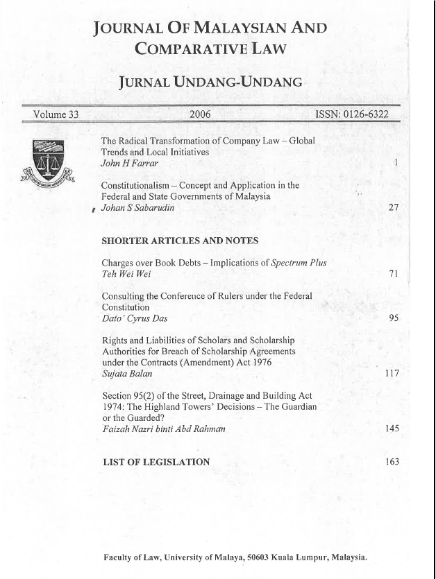 					View Vol. 33 (2006): Journal of Malaysian and Comparative Law
				