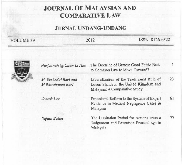 					View Vol. 39 (2012): Journal of Malaysian and Comparative Law
				